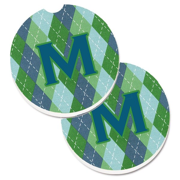Carolines Treasures Monogram Initial M Blue Argoyle Set of 2 Cup Holder Car Coaster CJ1020-MCARC - main